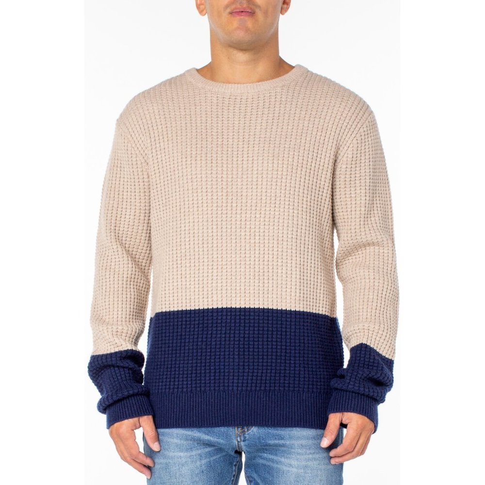 $129 Sanctuary Men's Khaki/Navy Crew-neck Long Sleeves Pullover Sweater Size L
